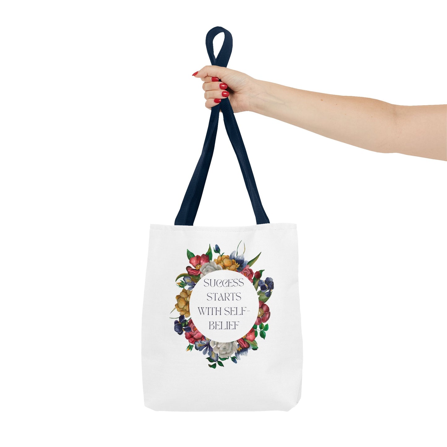 El éxito comienza con la confianza en uno mismo Bolsa de mano con diseño floral