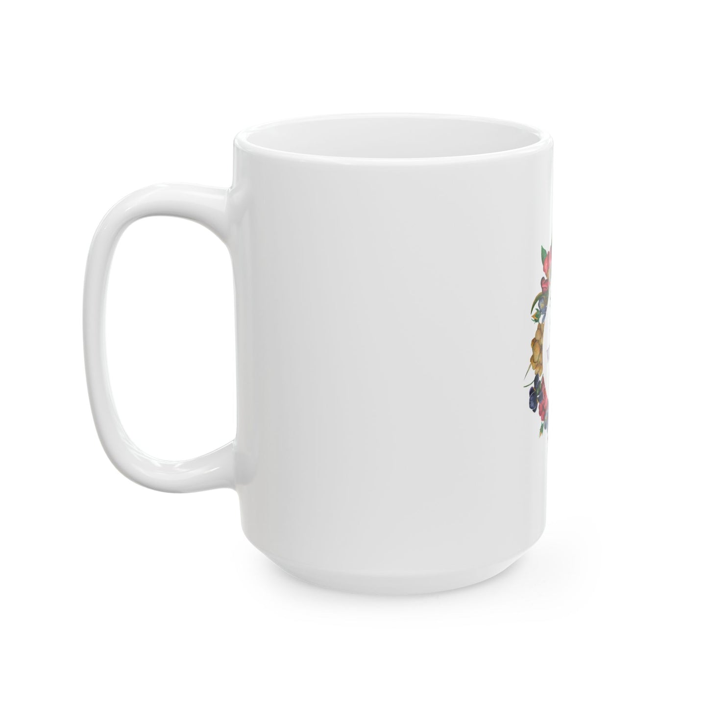 Inspirational Floral Ceramic Mug - "Success Starts with Self-Belief" | Coffee & Tea Mug