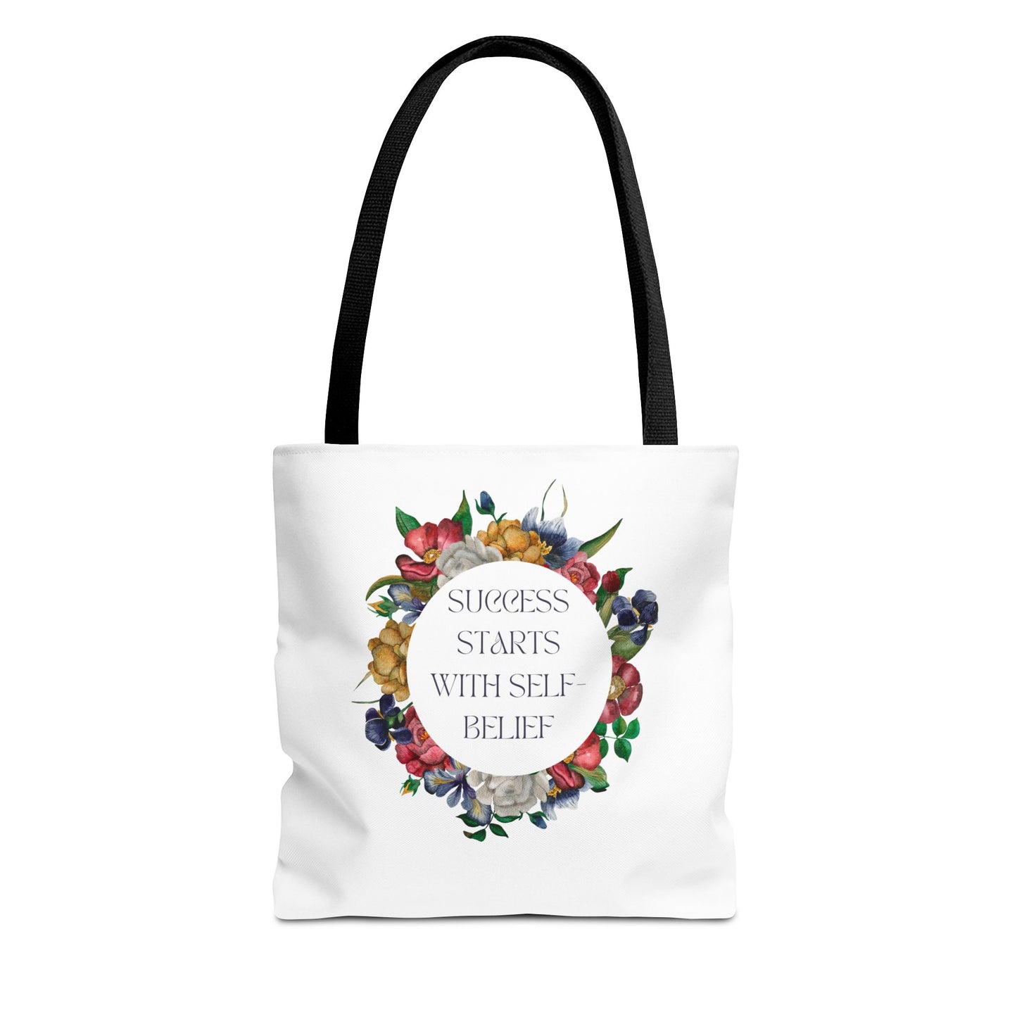 El éxito comienza con la confianza en uno mismo Bolsa de mano con diseño floral