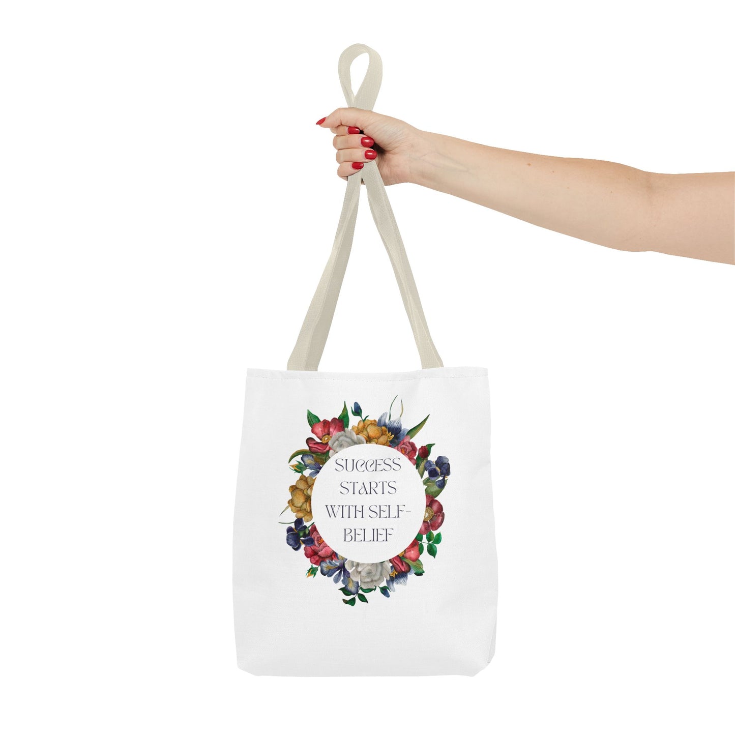 El éxito comienza con la confianza en uno mismo Bolsa de mano con diseño floral