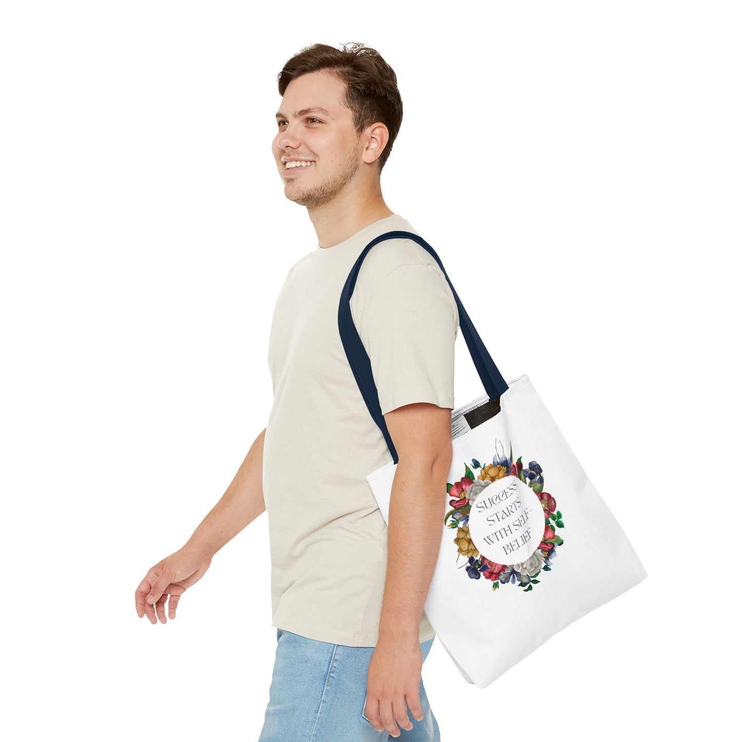El éxito comienza con la confianza en uno mismo Bolsa de mano con diseño floral