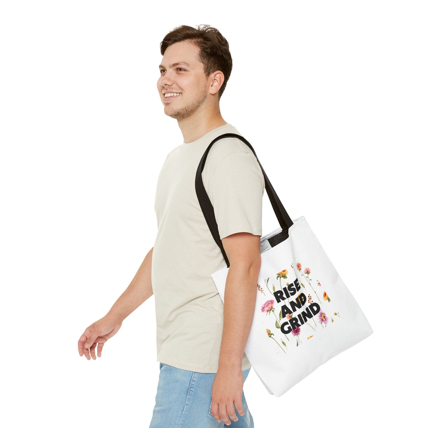 Sac fourre-tout à motif floral – Sac de motivation « Rise and Grind » pour une inspiration quotidienne