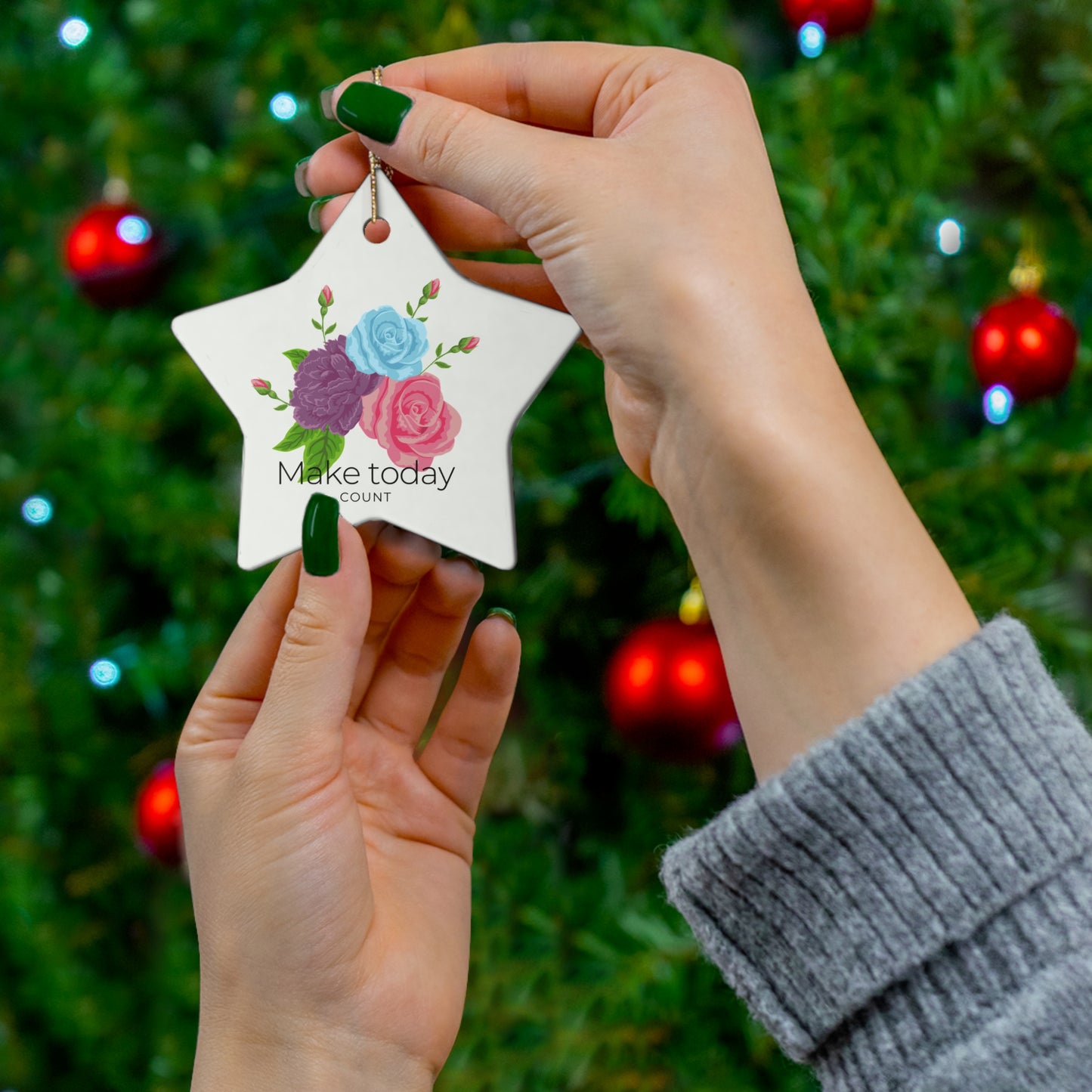Floral Motivational Ceramic Ornaments - "Make Today Count" (4 Shapes) | Inspirational Home Decor