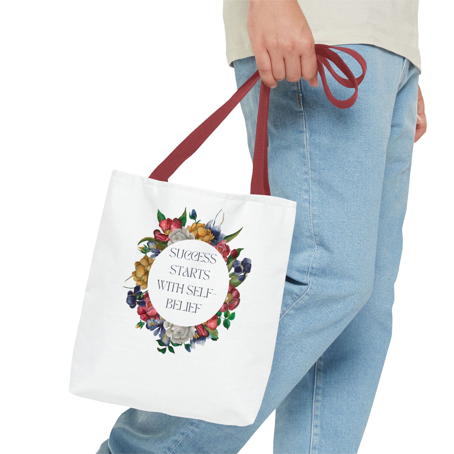 El éxito comienza con la confianza en uno mismo Bolsa de mano con diseño floral