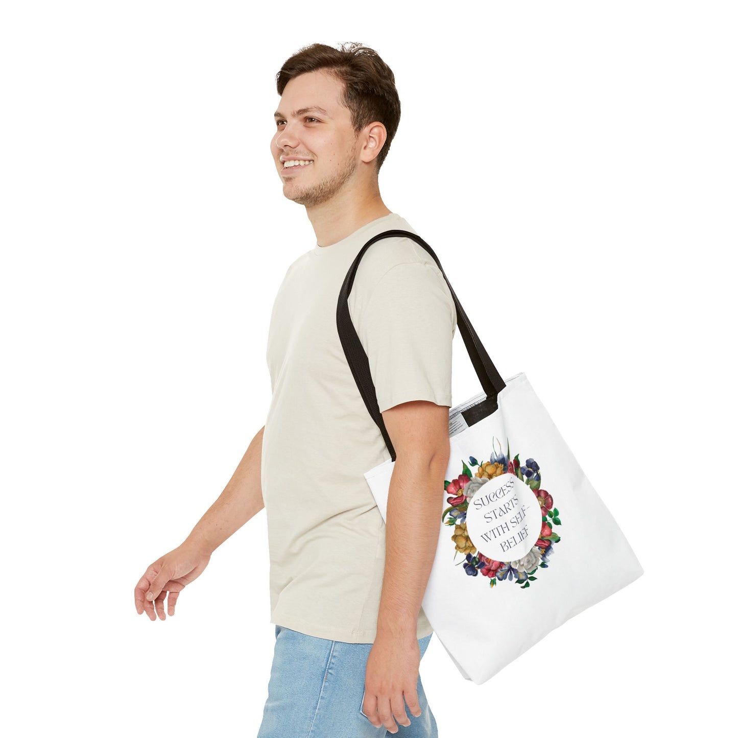 El éxito comienza con la confianza en uno mismo Bolsa de mano con diseño floral