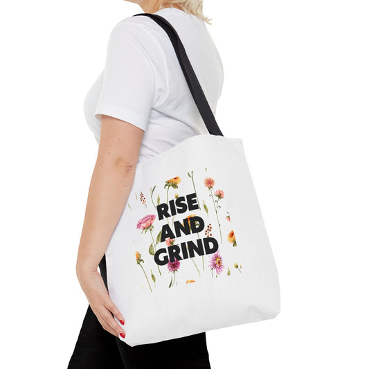 Bolsa de mano con diseño de flores: bolsa motivacional 'Rise and Grind' para inspiración diaria