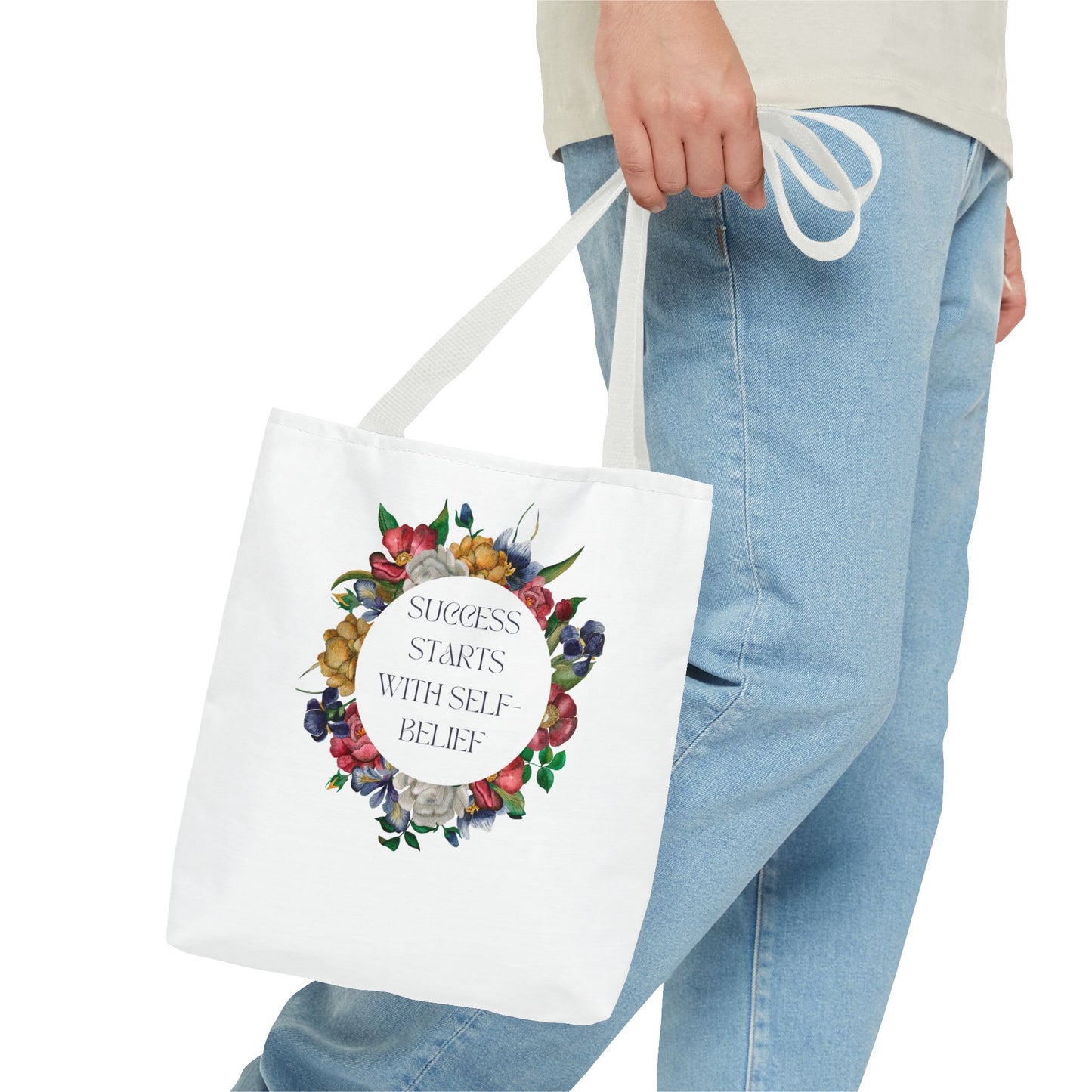 El éxito comienza con la confianza en uno mismo Bolsa de mano con diseño floral