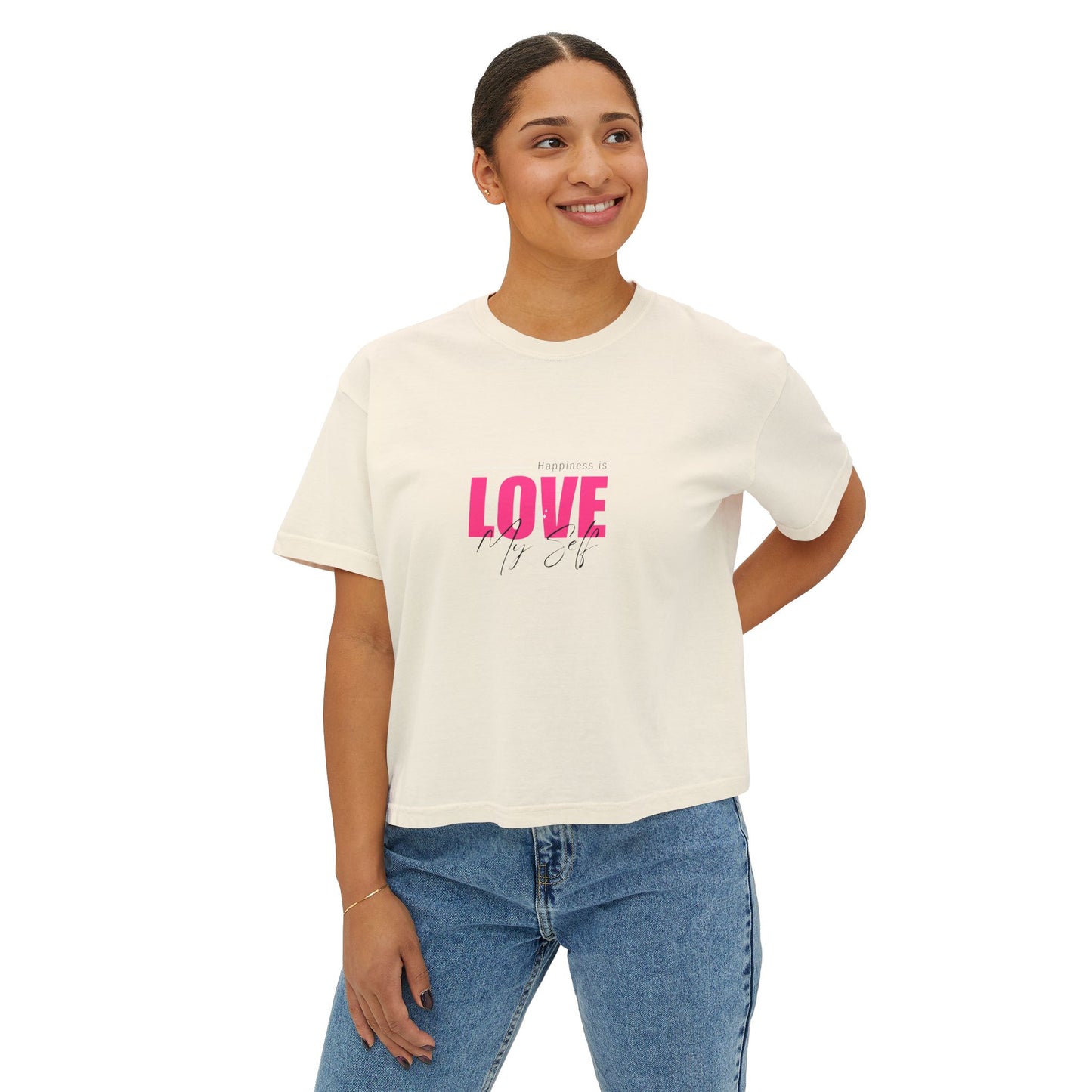 Women's Boxy Tee - Happiness is LOVE Graphic T-Shirt | Comfortable Fit