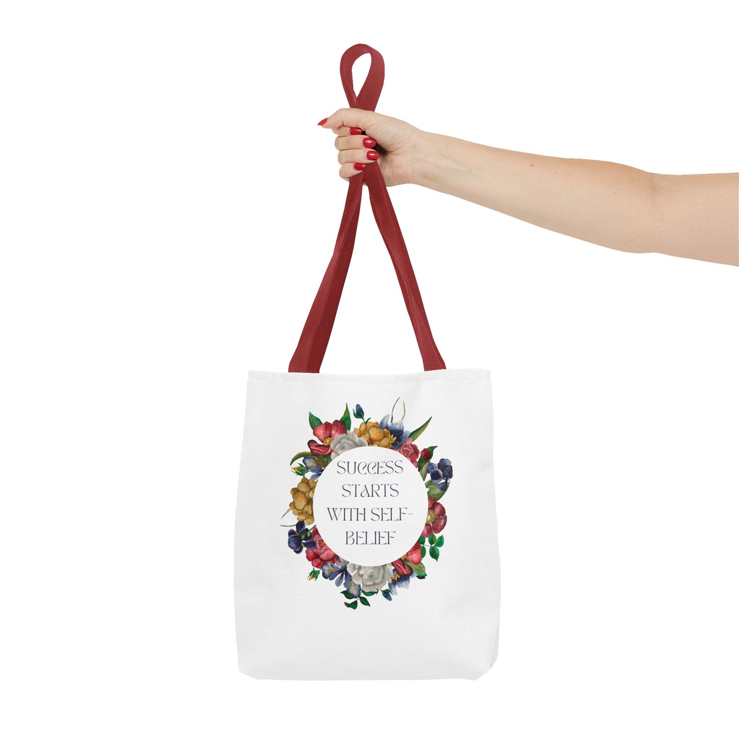 El éxito comienza con la confianza en uno mismo Bolsa de mano con diseño floral