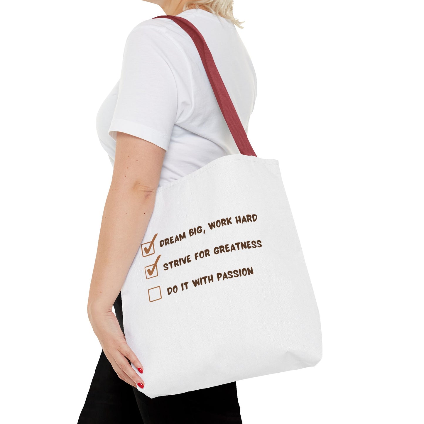 Motivational Tote Bag - Dream Big, Work Hard, Passion | Inspirational Canvas Carryall
