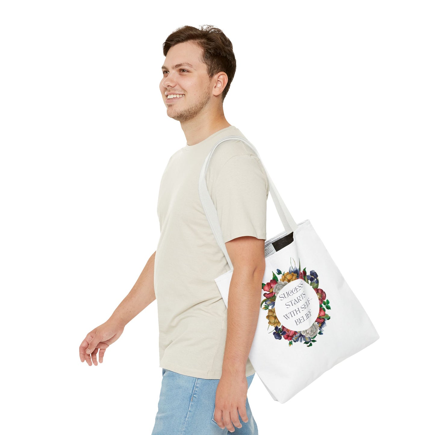 El éxito comienza con la confianza en uno mismo Bolsa de mano con diseño floral