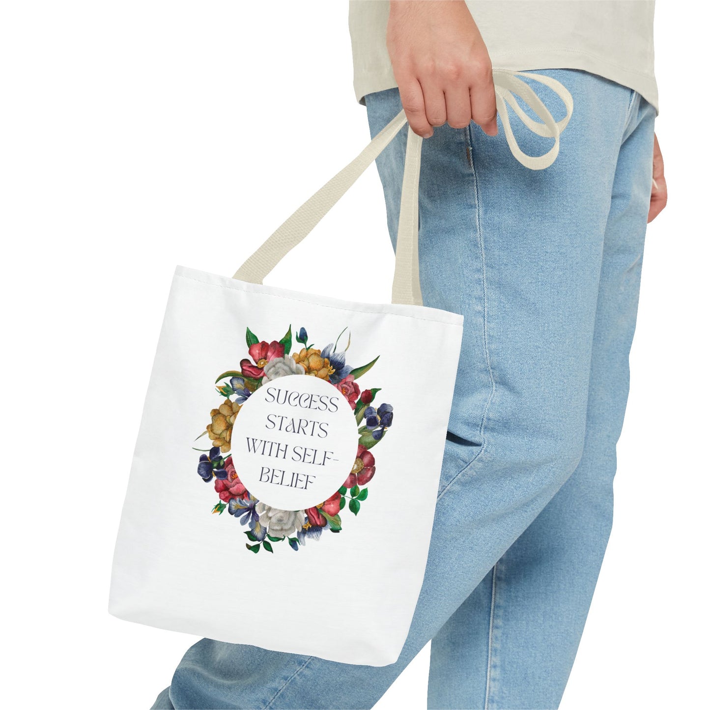 El éxito comienza con la confianza en uno mismo Bolsa de mano con diseño floral
