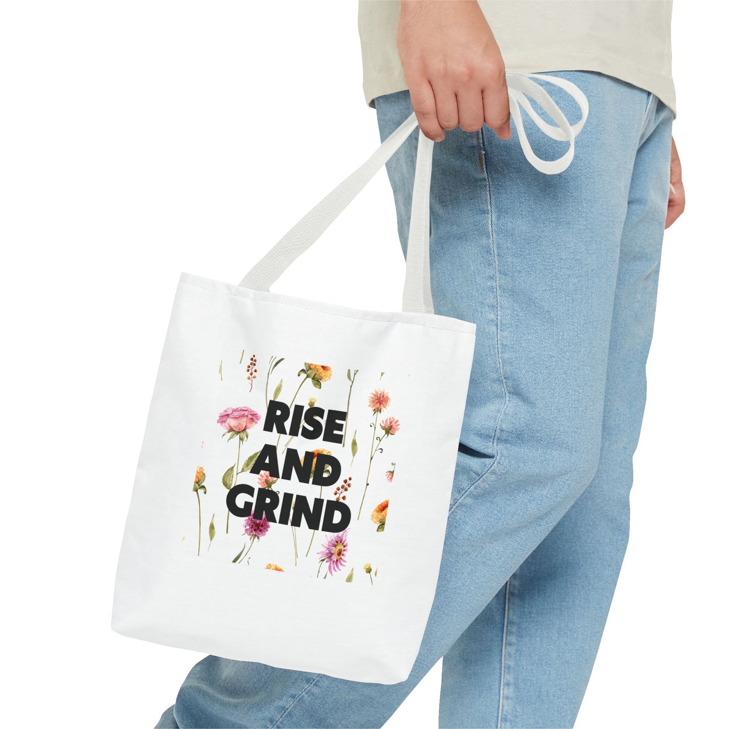 Sac fourre-tout à motif floral – Sac de motivation « Rise and Grind » pour une inspiration quotidienne