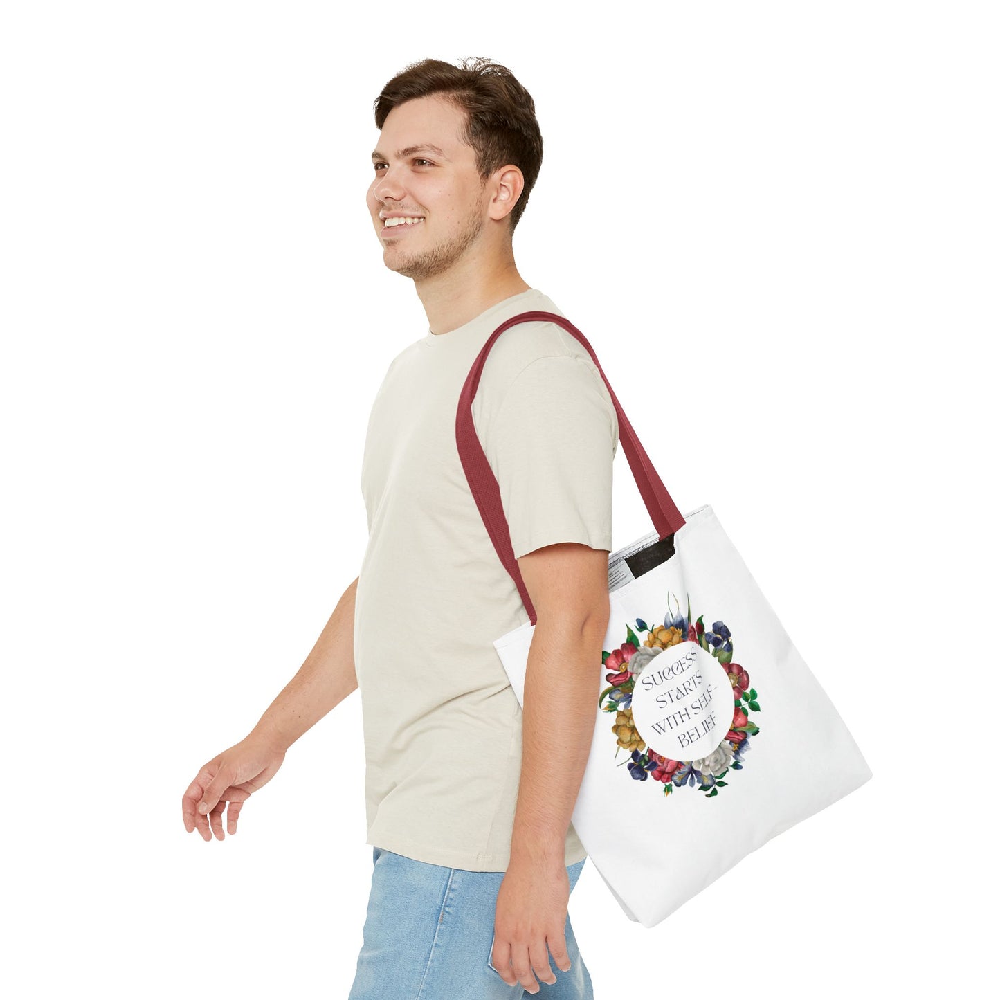 El éxito comienza con la confianza en uno mismo Bolsa de mano con diseño floral
