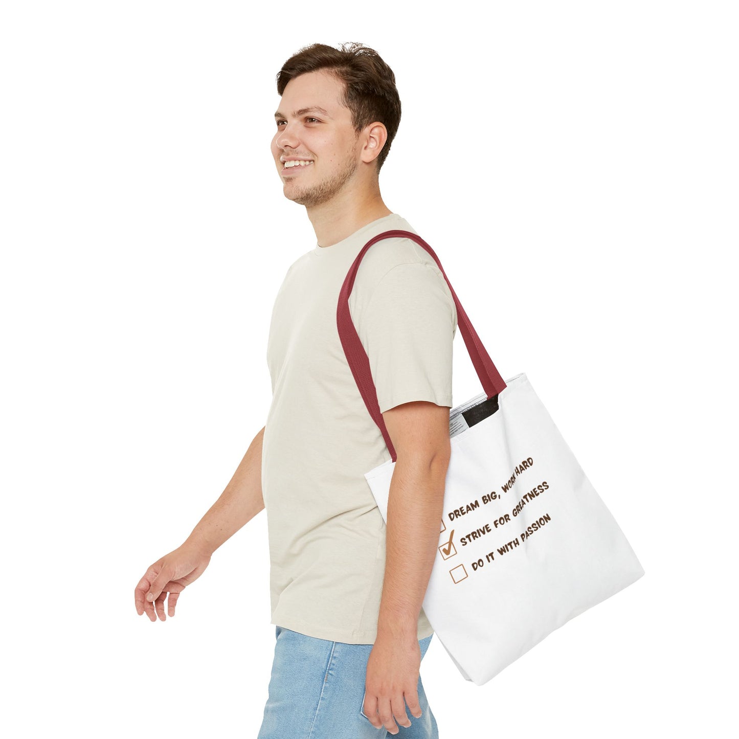 Motivational Tote Bag - Dream Big, Work Hard, Passion | Inspirational Canvas Carryall
