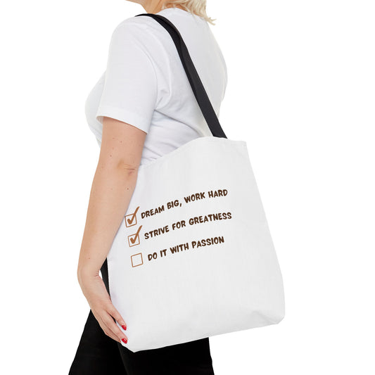 Motivational Tote Bag - Dream Big, Work Hard, Passion | Inspirational Canvas Carryall