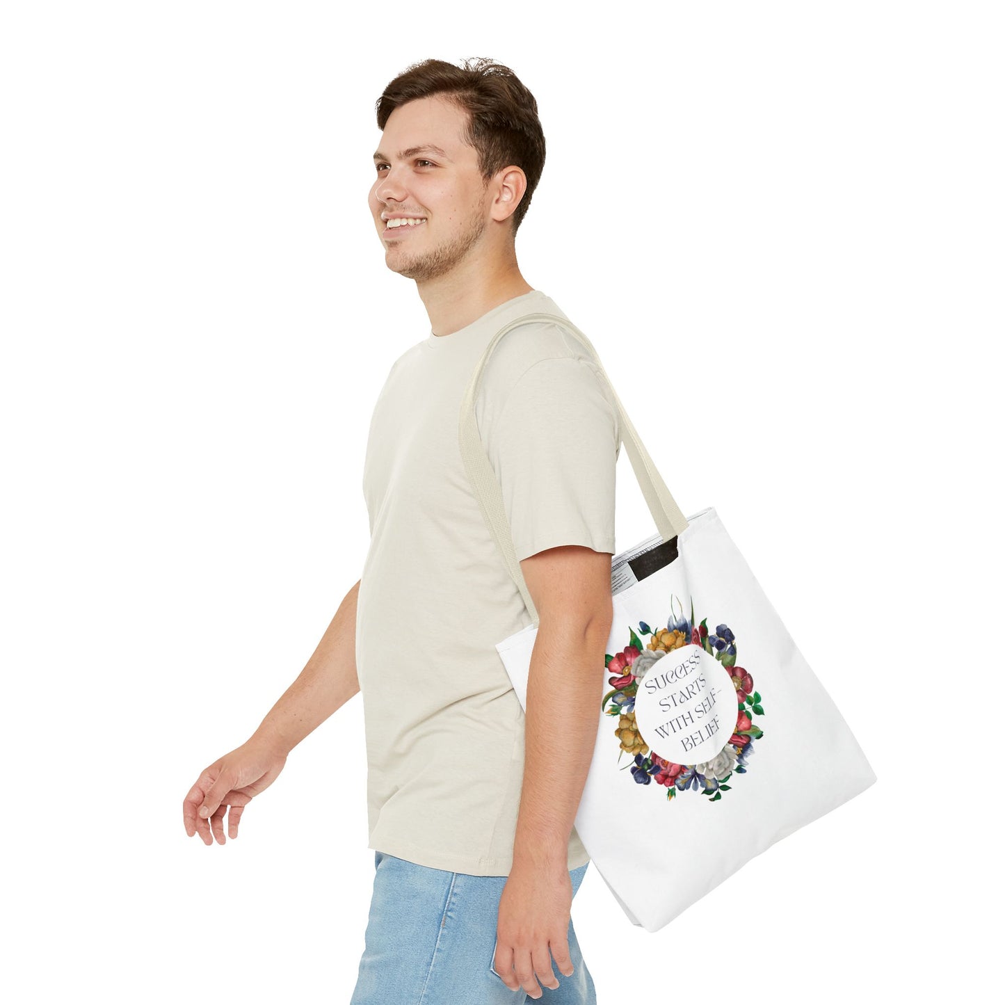 El éxito comienza con la confianza en uno mismo Bolsa de mano con diseño floral