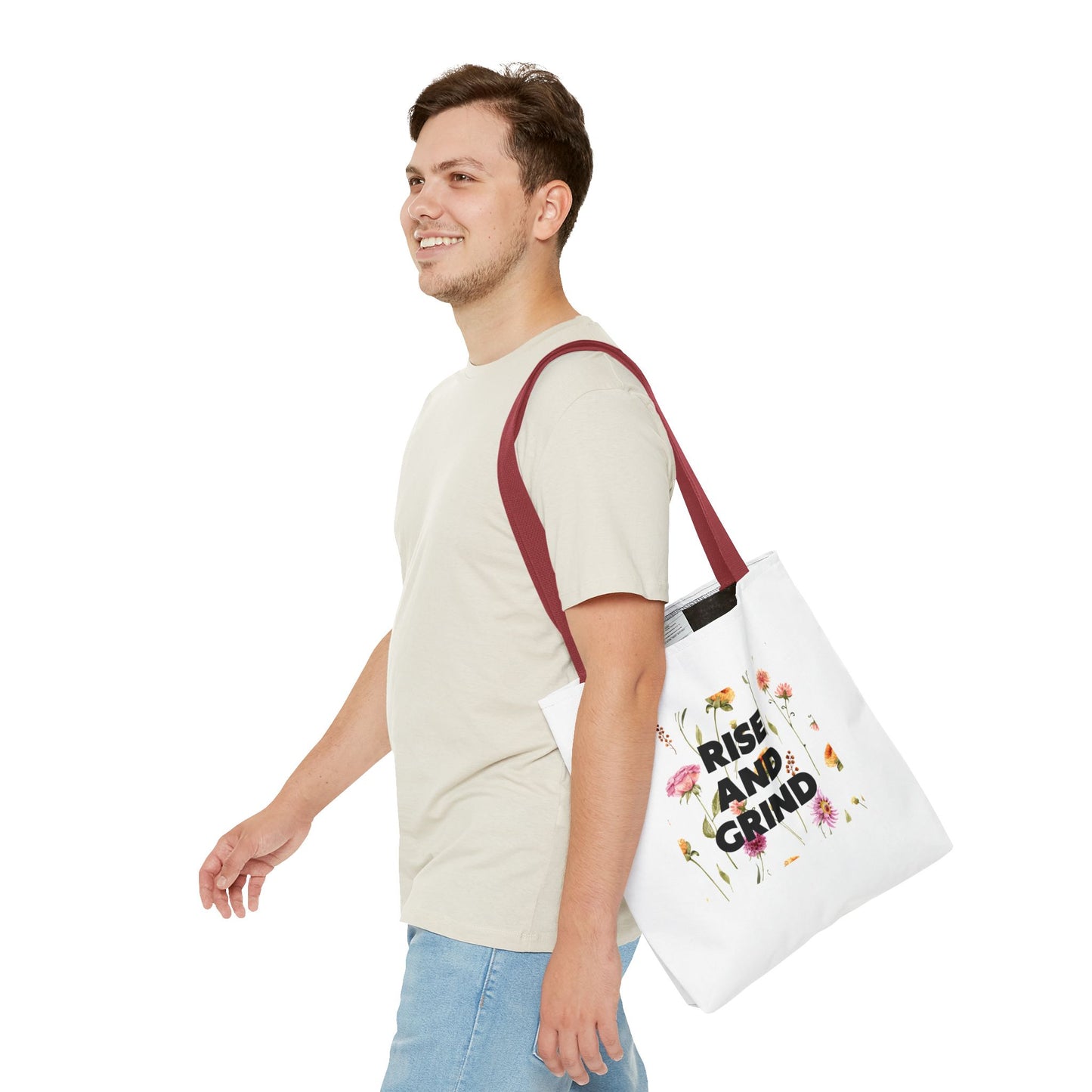 Sac fourre-tout à motif floral – Sac de motivation « Rise and Grind » pour une inspiration quotidienne