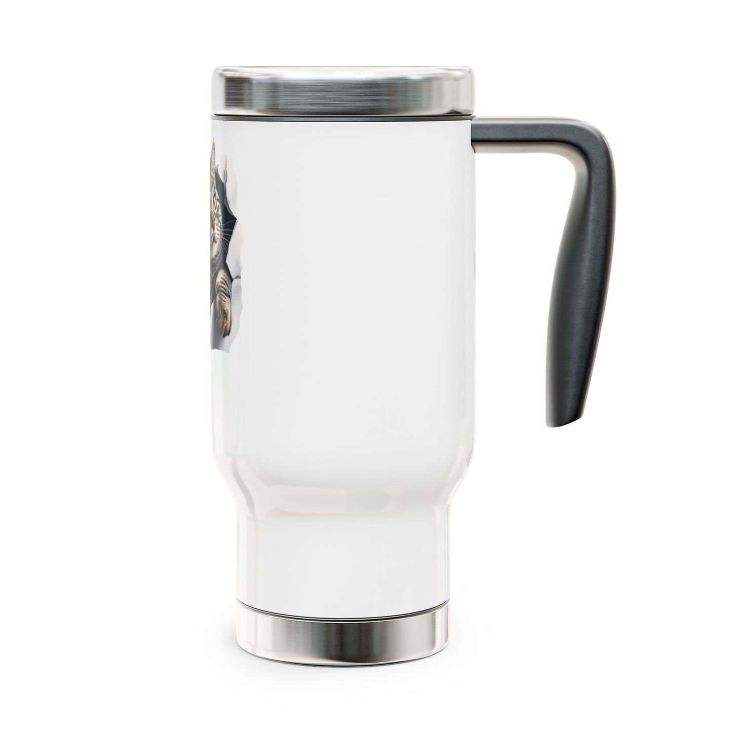 Funny Cat Travel Mug | 14oz Steel Coffee Cup with Handle for Cat Lovers