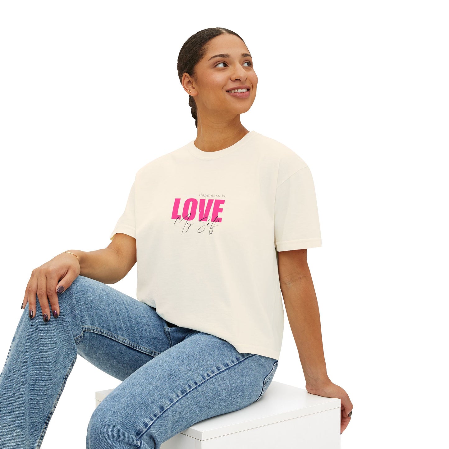 Women's Boxy Tee - Happiness is LOVE Graphic T-Shirt | Comfortable Fit