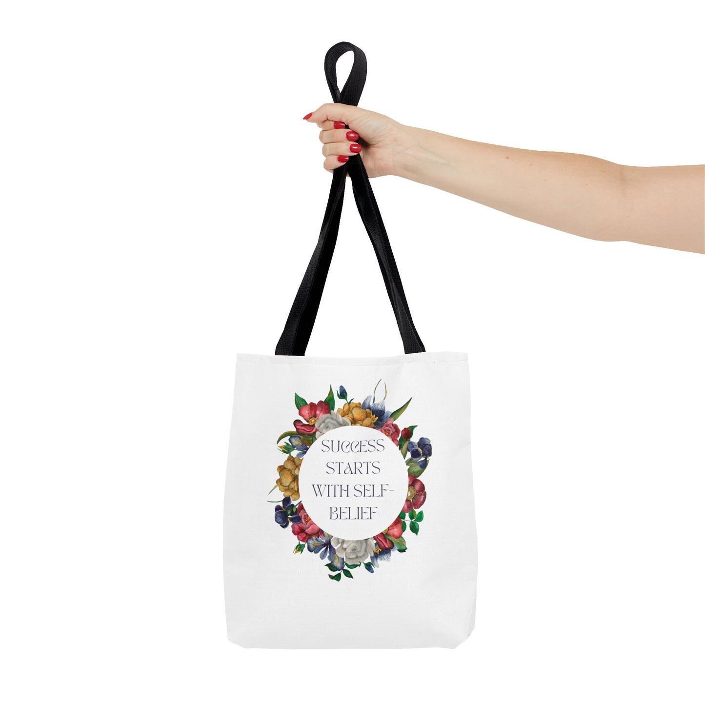 El éxito comienza con la confianza en uno mismo Bolsa de mano con diseño floral