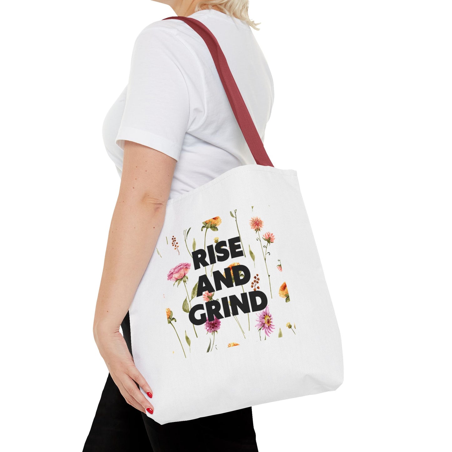 Sac fourre-tout à motif floral – Sac de motivation « Rise and Grind » pour une inspiration quotidienne