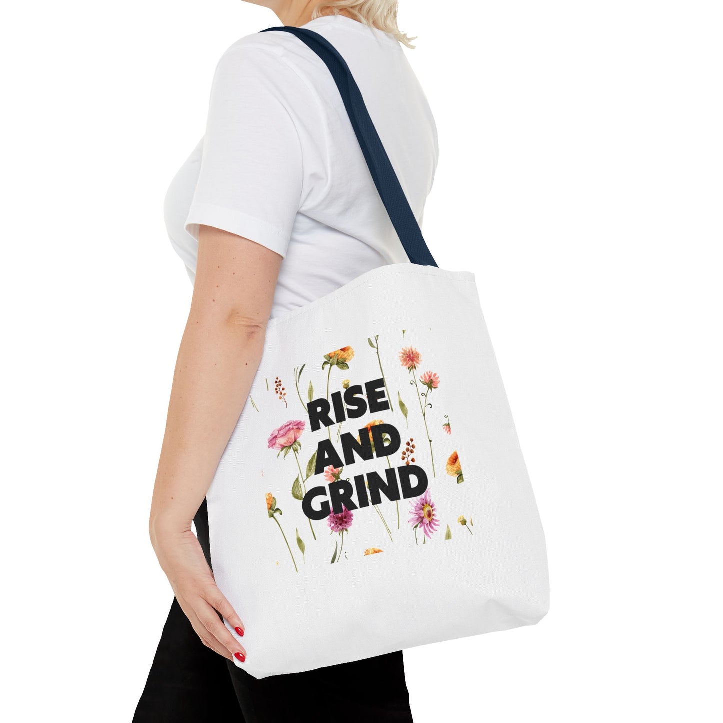 Sac fourre-tout à motif floral – Sac de motivation « Rise and Grind » pour une inspiration quotidienne