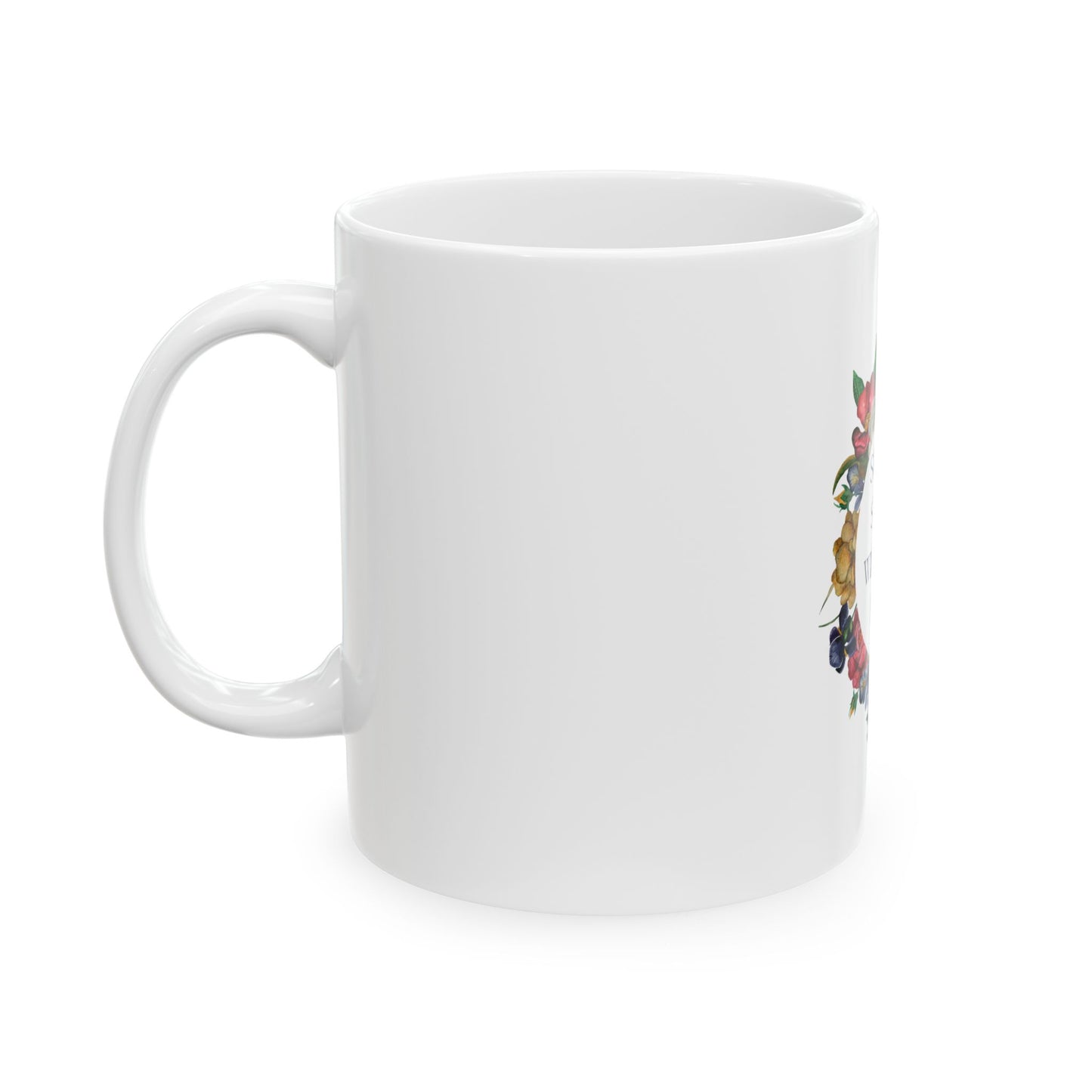 Inspirational Floral Ceramic Mug - "Success Starts with Self-Belief" | Coffee & Tea Mug
