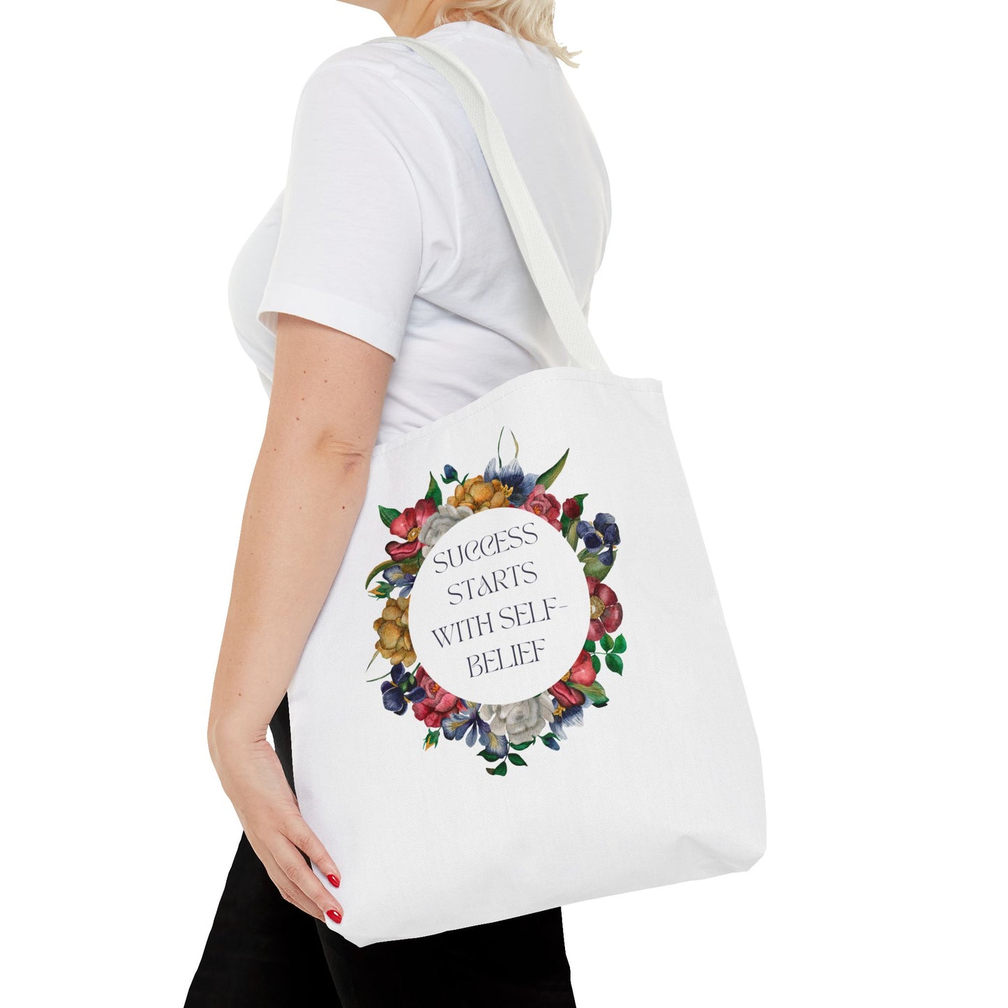 El éxito comienza con la confianza en uno mismo Bolsa de mano con diseño floral