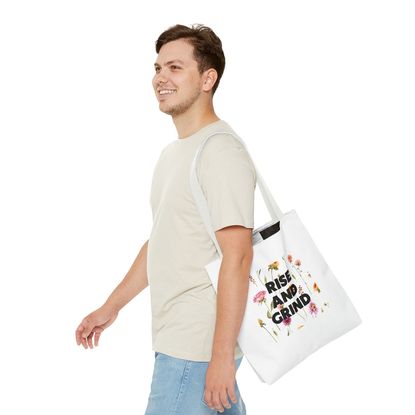 Sac fourre-tout à motif floral – Sac de motivation « Rise and Grind » pour une inspiration quotidienne