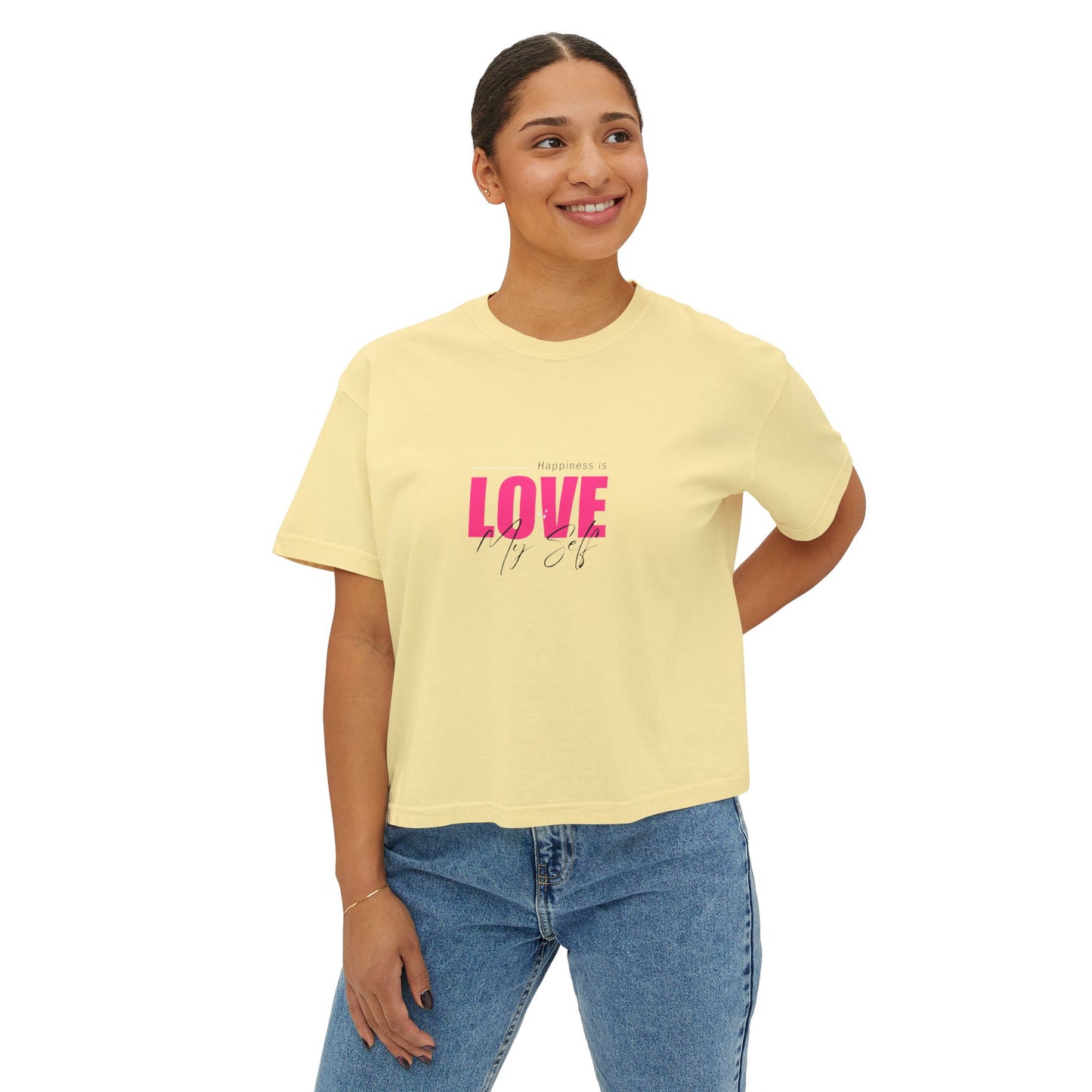 Women's Boxy Tee - Happiness is LOVE Graphic T-Shirt | Comfortable Fit