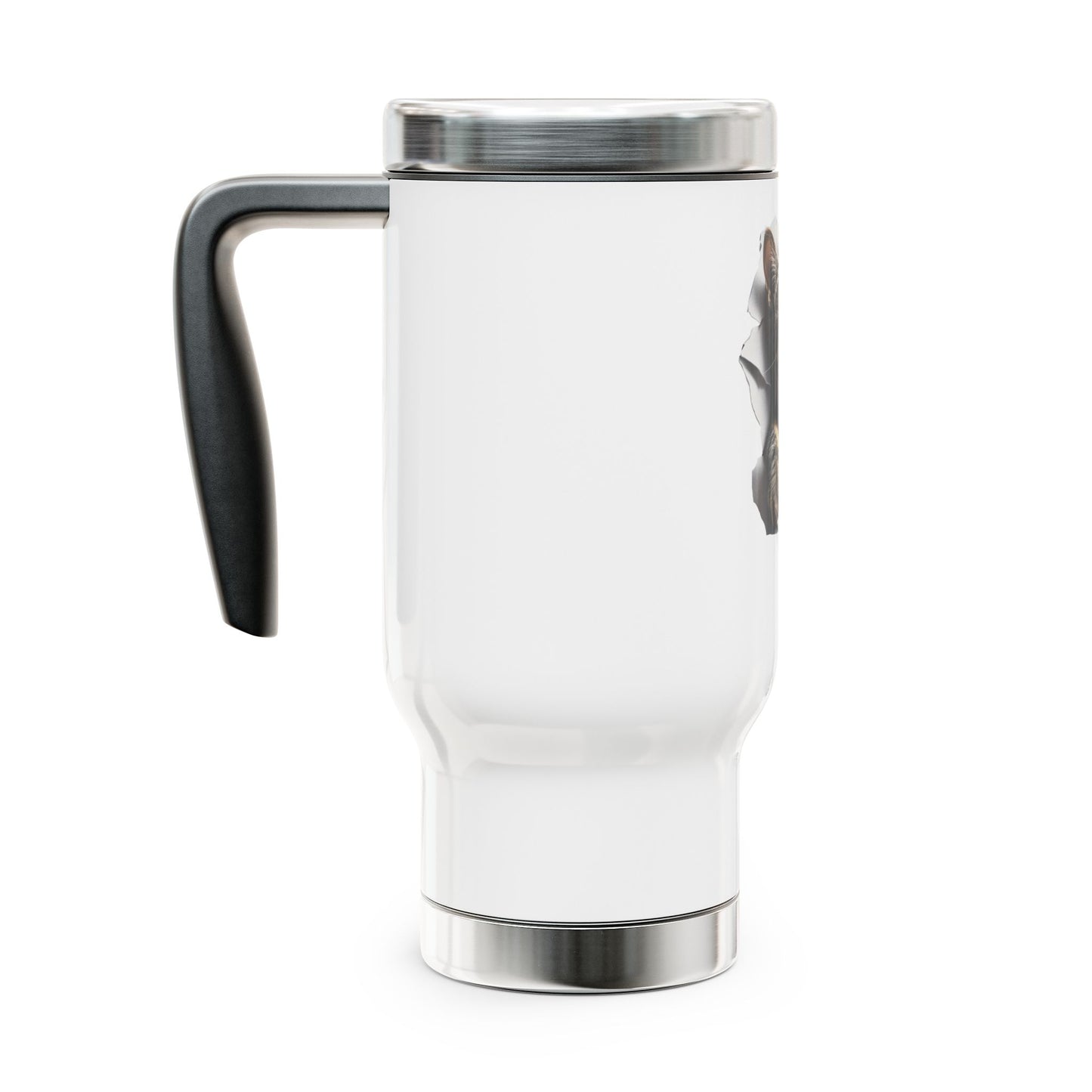 Funny Cat Travel Mug | 14oz Steel Coffee Cup with Handle for Cat Lovers