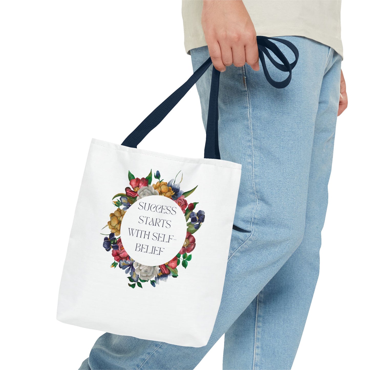 El éxito comienza con la confianza en uno mismo Bolsa de mano con diseño floral