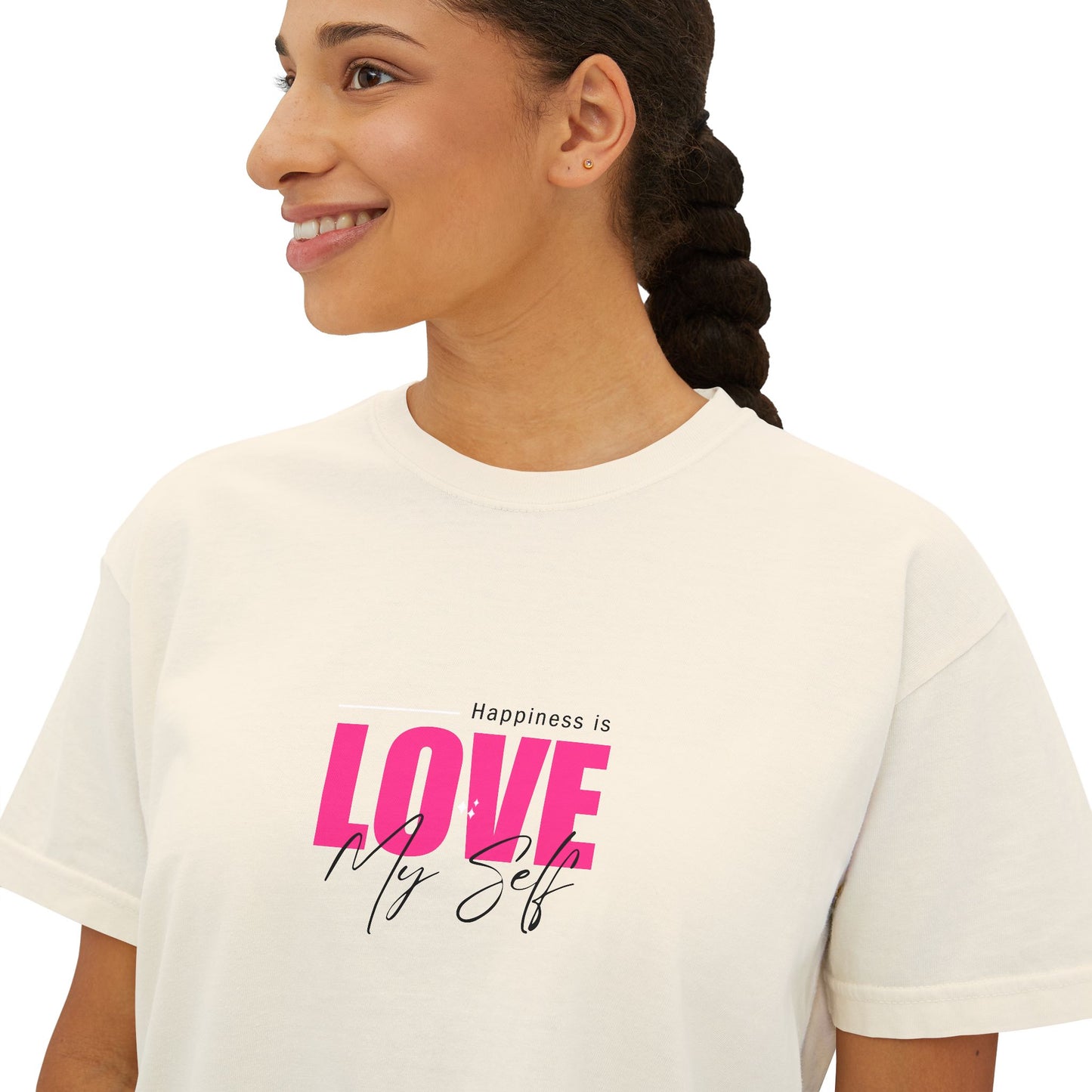 Women's Boxy Tee - Happiness is LOVE Graphic T-Shirt | Comfortable Fit