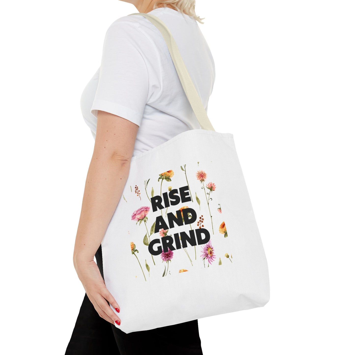 Sac fourre-tout à motif floral – Sac de motivation « Rise and Grind » pour une inspiration quotidienne