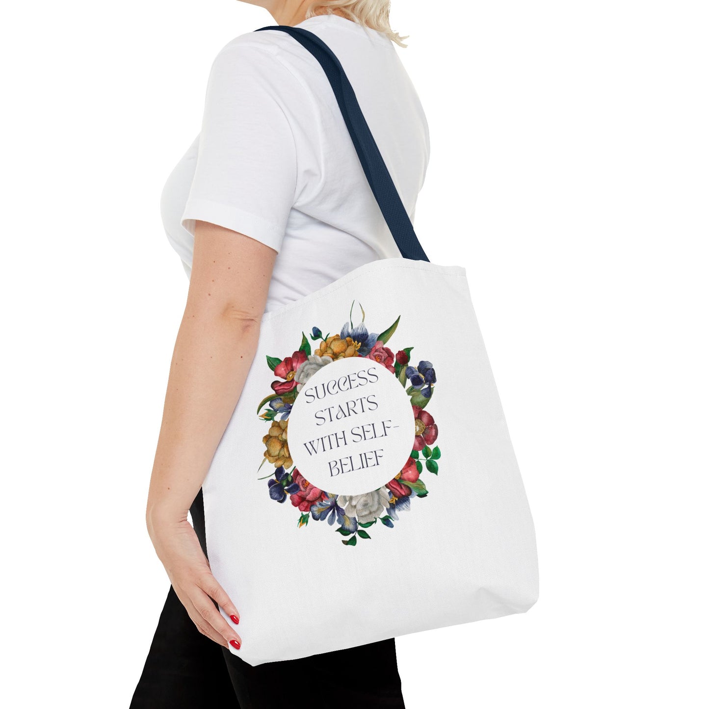 El éxito comienza con la confianza en uno mismo Bolsa de mano con diseño floral