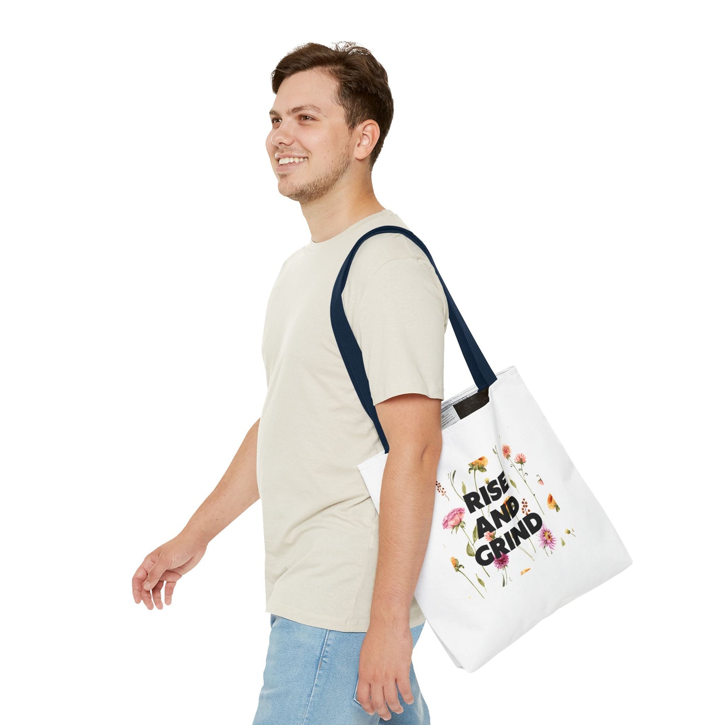 Sac fourre-tout à motif floral – Sac de motivation « Rise and Grind » pour une inspiration quotidienne