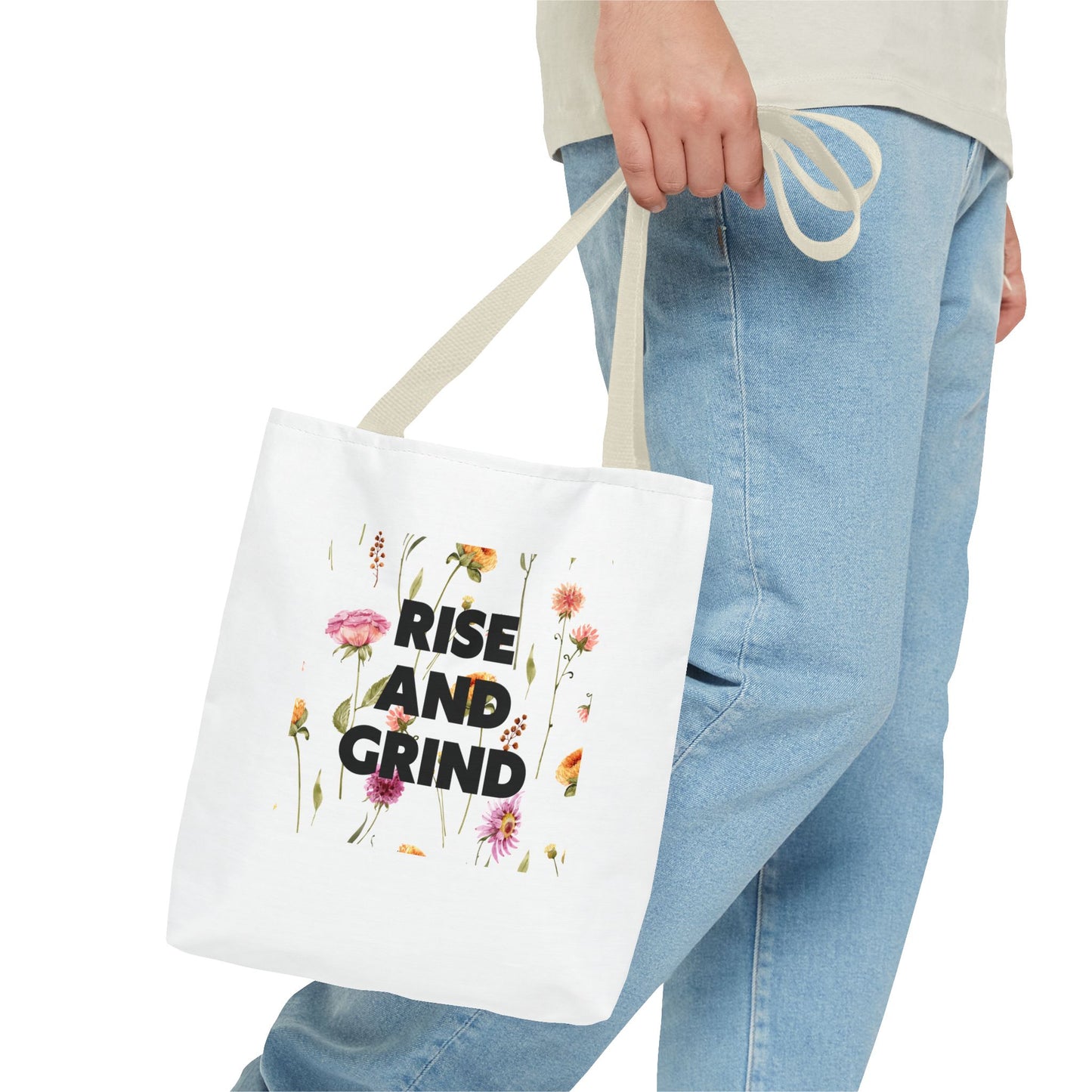 Sac fourre-tout à motif floral – Sac de motivation « Rise and Grind » pour une inspiration quotidienne