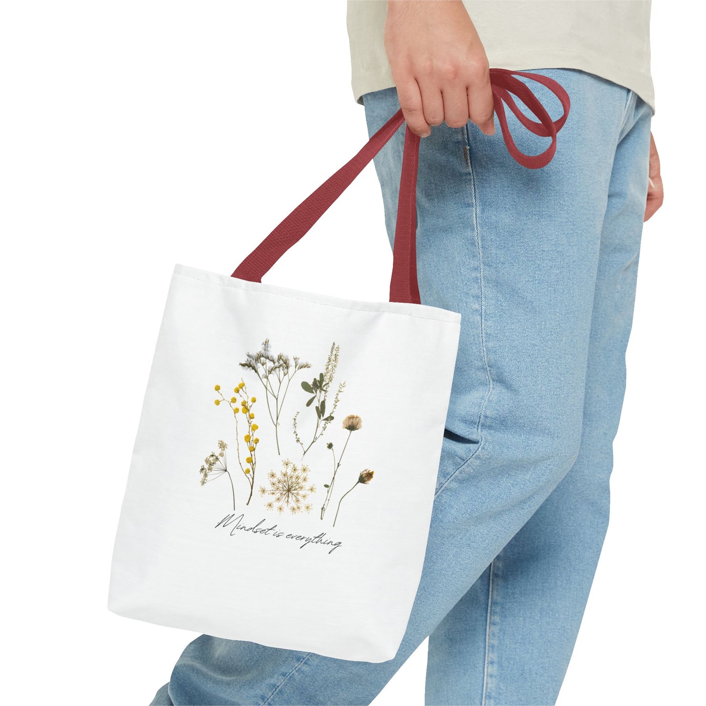 Motivational Floral Tote Bag – Inspirational Art Tote with Mindfulness Design for a Relaxing, Positive Vibe