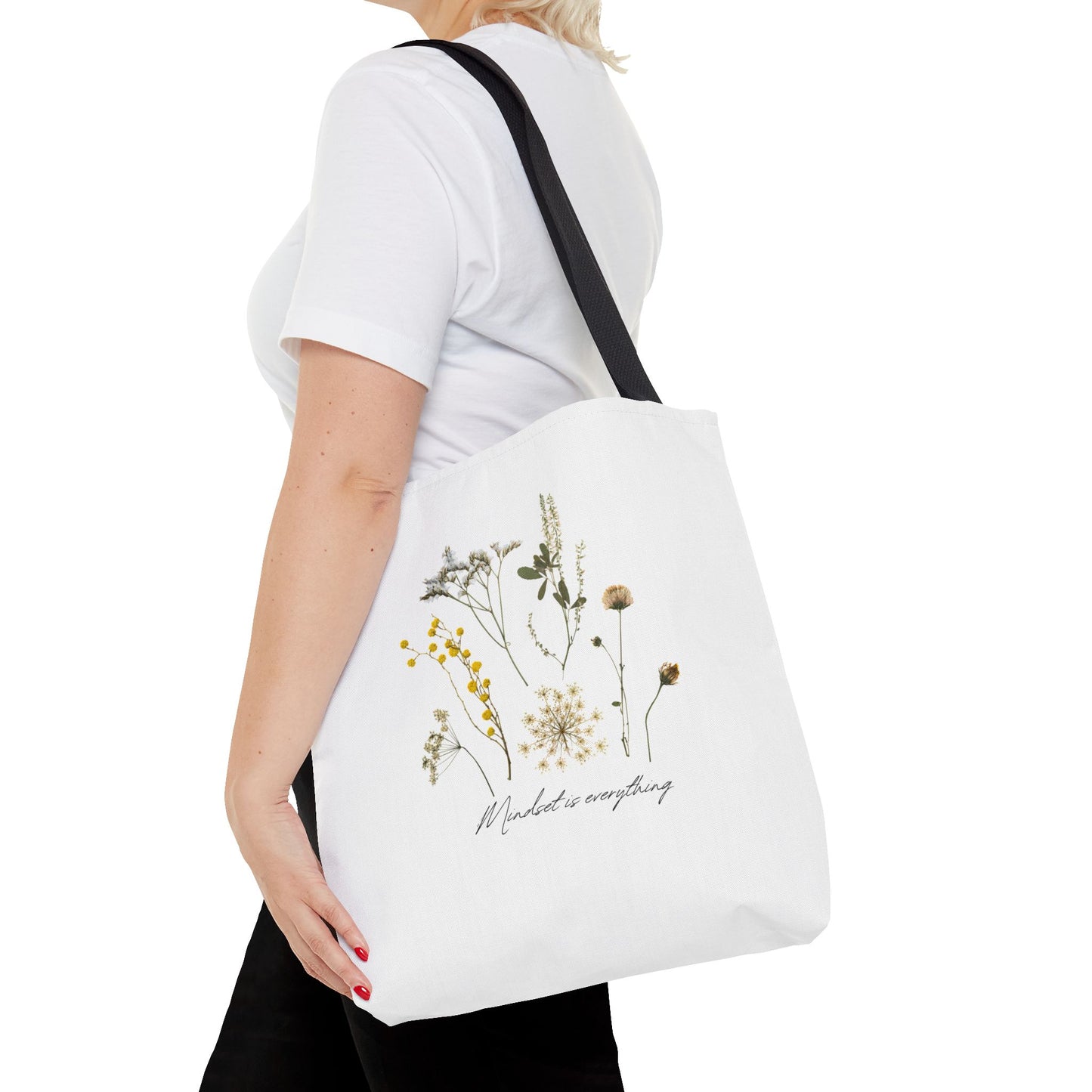 Motivational Floral Tote Bag – Inspirational Art Tote with Mindfulness Design for a Relaxing, Positive Vibe