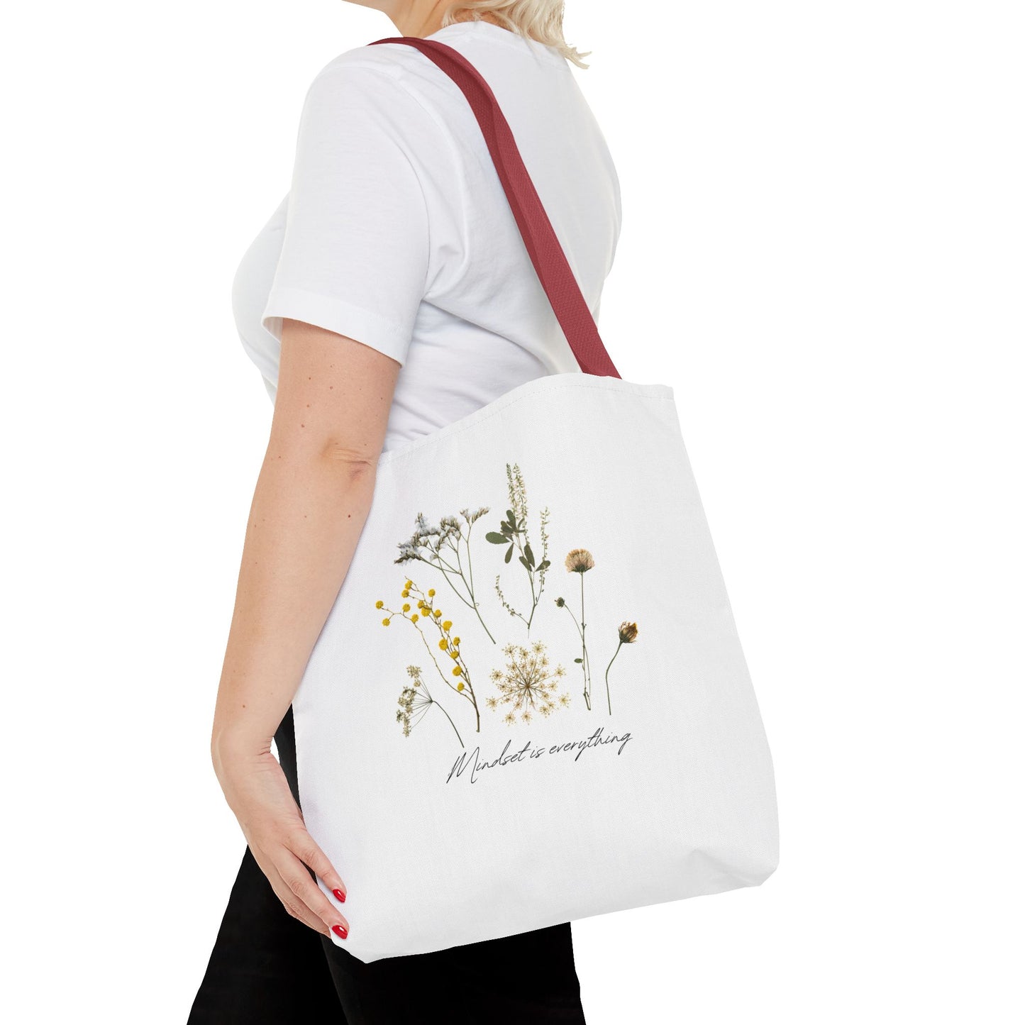 Motivational Floral Tote Bag – Inspirational Art Tote with Mindfulness Design for a Relaxing, Positive Vibe