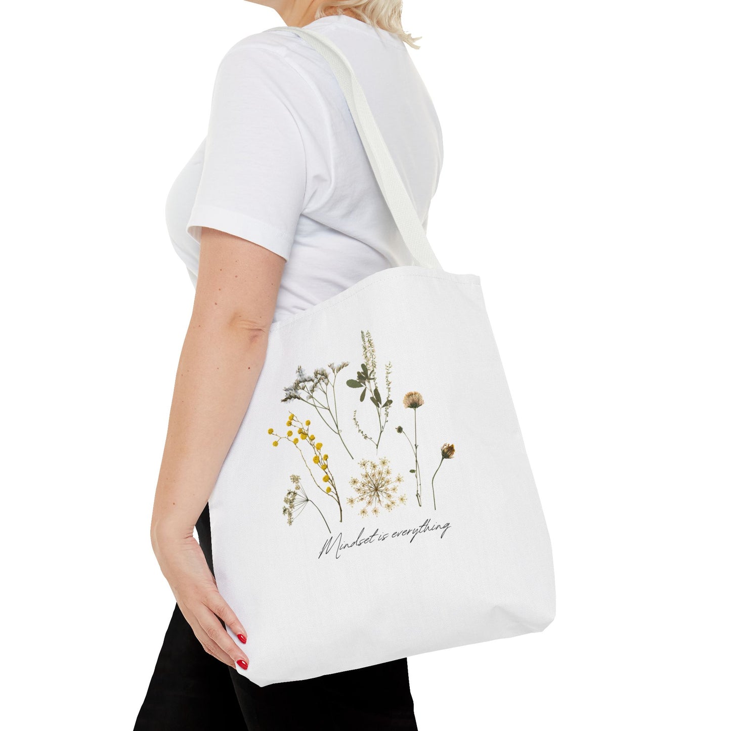 Motivational Floral Tote Bag – Inspirational Art Tote with Mindfulness Design for a Relaxing, Positive Vibe