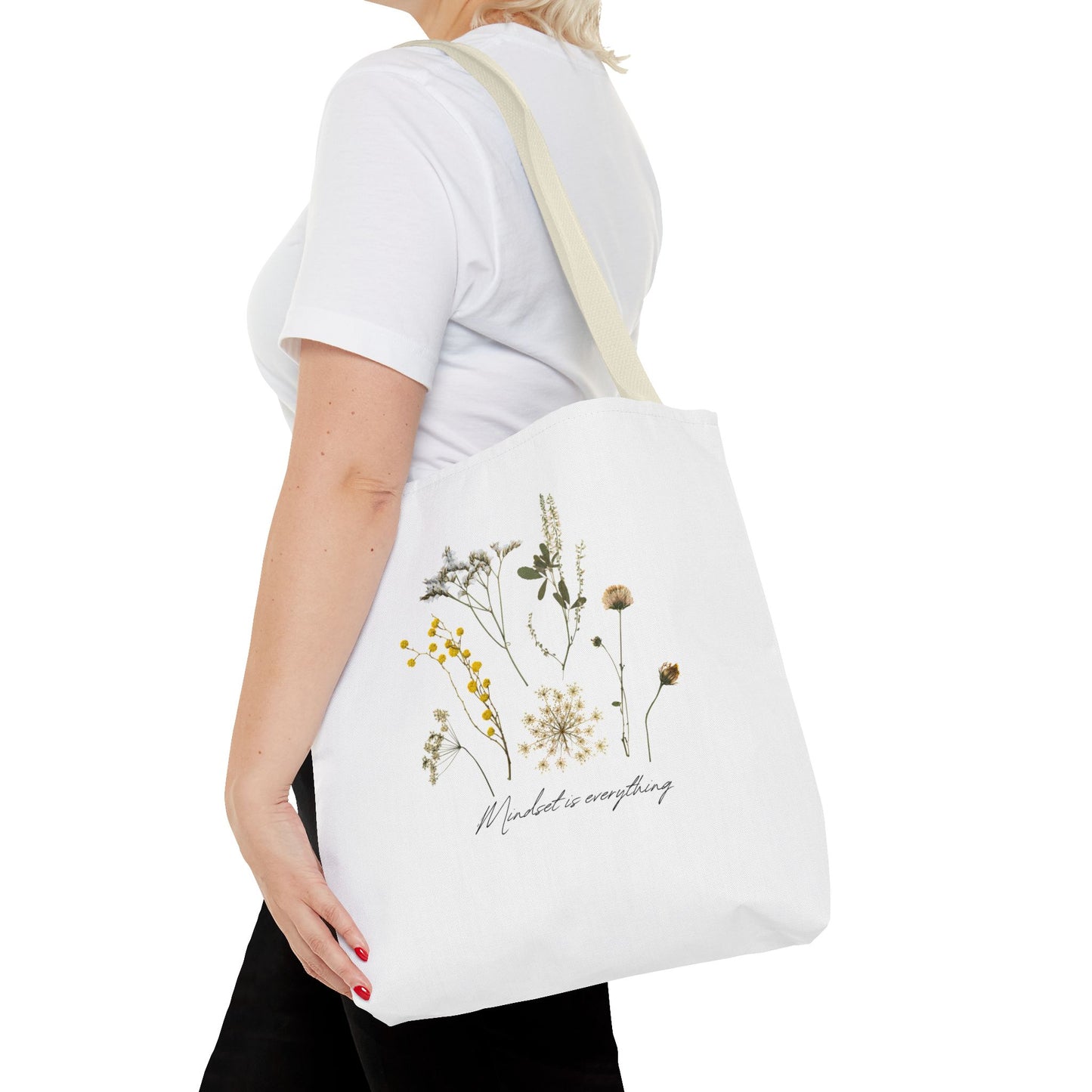 Motivational Floral Tote Bag – Inspirational Art Tote with Mindfulness Design for a Relaxing, Positive Vibe